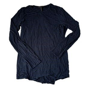BCBG Maxazria Draped Back Top Size Large Blue & Black Striped Long Sleeve